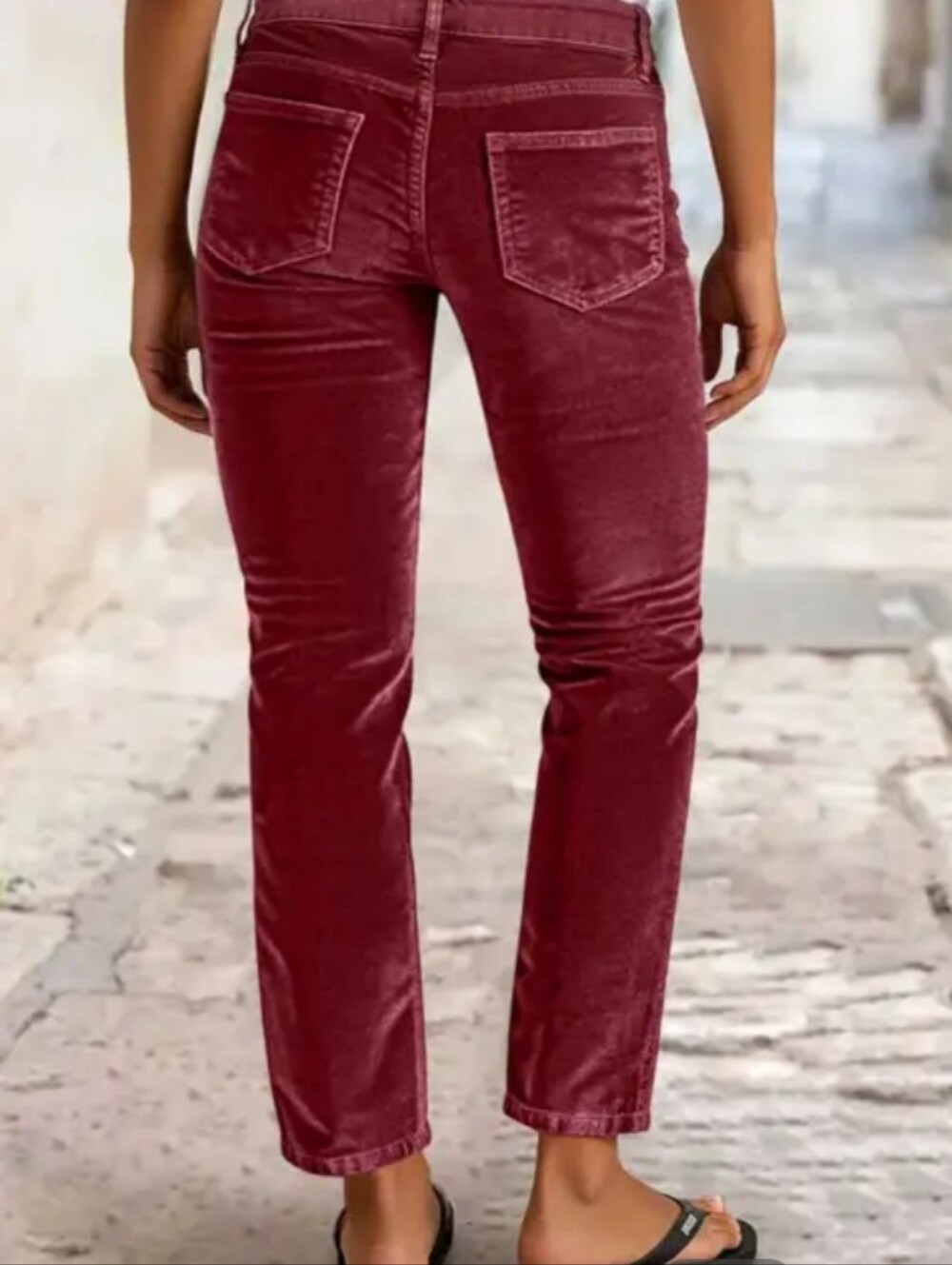 Flamingals Solid Corduroy Mid Waist Straight Leg Crop Burgundy Pants NWT - Picture 2 of 11